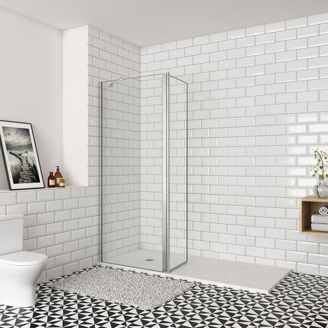 Paroi de douche à l'italienne 60x200cm, paroi fixe murale avec retour pivotant 50x200cm et une barre de fixation 45cm Océan (1/5)