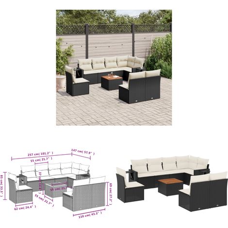 9-tlg. Garten-Sofagarnitur mit Kissen Schwarz Poly Rattan - Gartenmöbel Set - Esszimmerset Outdoor - Lounge Möbel - Rattan Gartenmöbel - Wetterfeste Gartenmöbel - Home & Living (1/3)