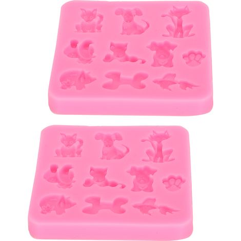 Lot de 2 Moules en Silicone DIY Outils Faits Main Forme d'Animaux Cartoon Résistant à Haute Température (Rose) (1/5)