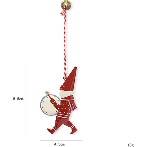 Décorations de sapin de Noël en métal, mini suspensions style nordique, ornements festifs en forme d’elfe jouant du tambour, accessoires pour arbre de Noël, lot de 2 pièces (1/5)