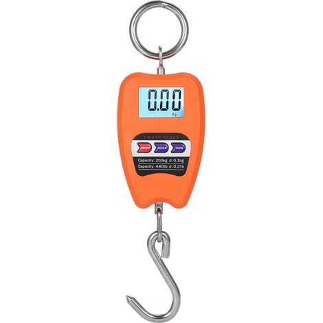 Balanza colgante de 200 kg con gancho de acero inoxidable, pantalla LCD portátil, báscula digital para caza y pesca. (1/5)