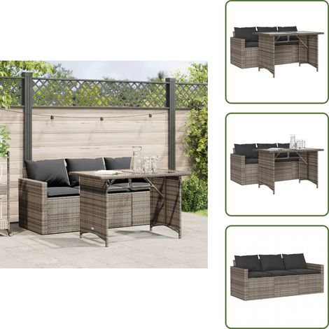 The Living Store Ensemble à manger de jardin et coussins 2 pcs gris rotin - Salon De Jardin - Set Salon De Jardin - Mobilier De Jardin - Table De Jardin - Chaises De Jardin