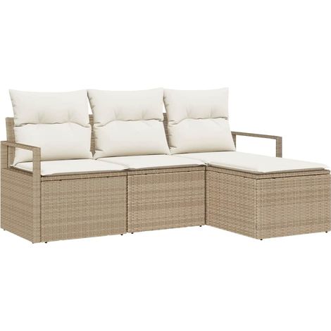 Sofa Set 4 pcs Beige Poly Rattan vidaXL (1/5)