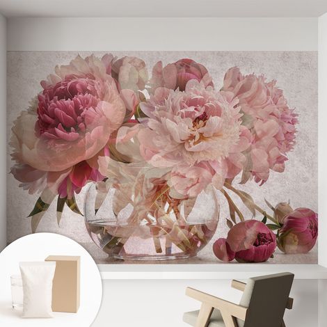 Tapete Vliestapete mit Kleber modern Wohnzimmer - Wanddeko Schlafzimmer - Tapete mit Motiv Der Zauber der Pfingstrose 152x104 cm (1/5)