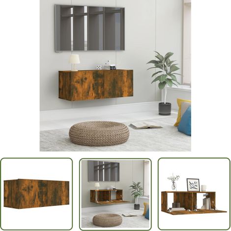 The Living Store Meuble TV chêne fumé 80x30x30 cm bois d'ingénierie - Meuble Tv - Meuble Téléviseur - Rangement Tv - Support Tv - Unité Tv (1/5)