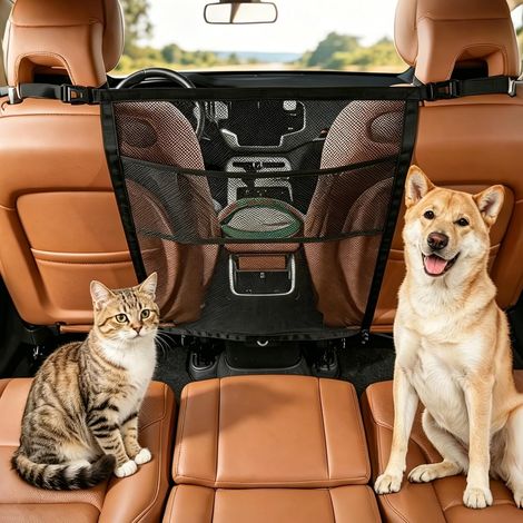 Car Safety Net for Dogs with Storage Pockets - Anti-Shock Rear Seat Protective Barrier - Universal Separation Grid to Prevent Dog from Going Forward (1/5)