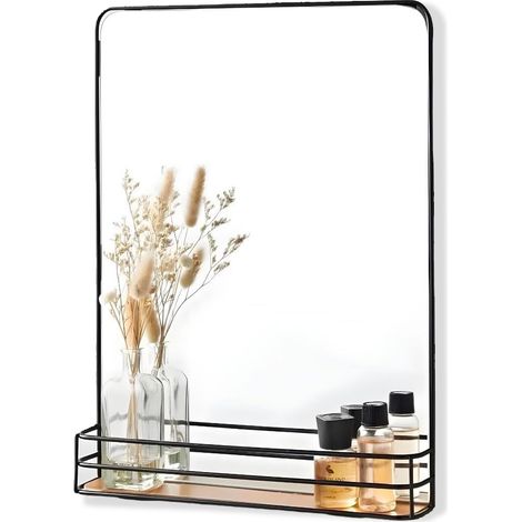 Specchio Con Mensola In Legno 40x30 Cm – Design Moderno Da Parete