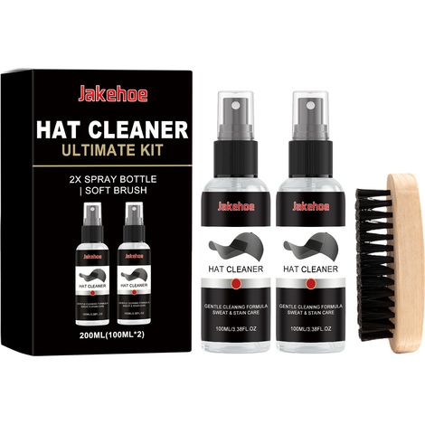 Kit de nettoyage pour casquettes de baseball JAKEHOE : Nettoie et élimine les taches et les odeurs, laissant une finition fraîche et douce qui n’abîme pas les tissus. Contient 2 flacons de 100 ml de n (1/5)