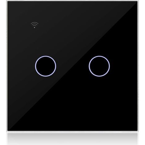 Interruttore intelligente WiFi a 2 vie, nero, compatibile con Alexa, interruttore touch a parete WiFi a doppia via controllabile tramite l'app Tuya/Smart Life, disponibile con neutro/non neutro. (1/5)