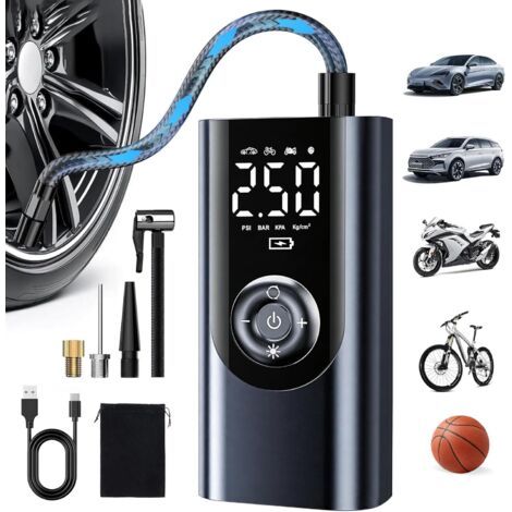 Mini Compresseur à Air Portatif 150 PSI- , Gonfleur Pneus Voiture sans Fil LED et Arrêt Automatique, pour Vélos, Motos, Boules - (1/5)