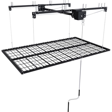 Étagère de plafond manuelle en acier 120x240 cm pour garage hauteur 3-3,6 m, capacité 136 kg, système à manivelle avec verrouillage de sécurité (1/5)