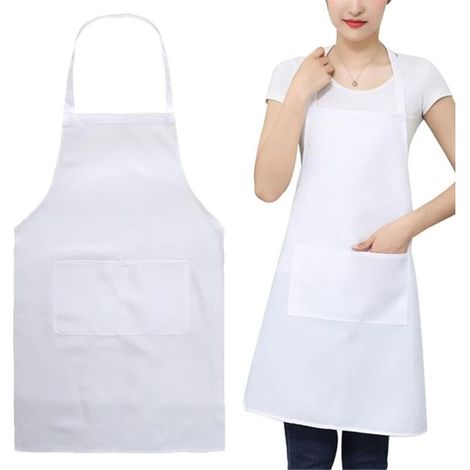 Bardusch-Tablier de Chef Unisexe Adulte Imperméable 2 Poches Cuisine Jardinage Restaurant Barbecue Café - Blanc (1/5)