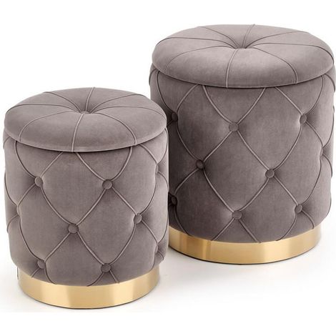 Poufs gigognes en velours gris avec base en métal doré ECHO (1/5)