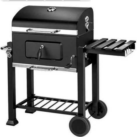 Barbecue Charbon de Bois à 2 Roues 2 Grilles et 1 Thermomètre en Métal Noir