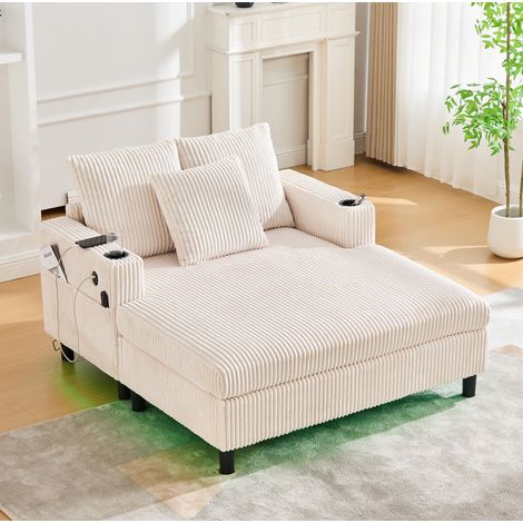 Sillón relax grande con USB y LED de pana beige OKMYHOME (1/5)