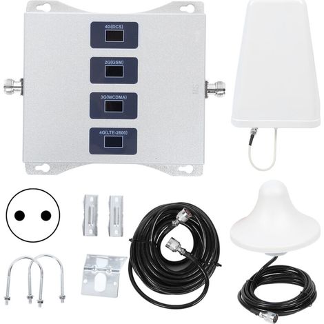 GSM 900/DCS 1800/3G 2100/4G 2600MHz 4-band mobile phone signal booster with 100240VEU antenna kit