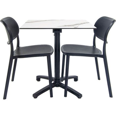 Table pliable marbrée + 2 chaises pour terrasse (1/4)