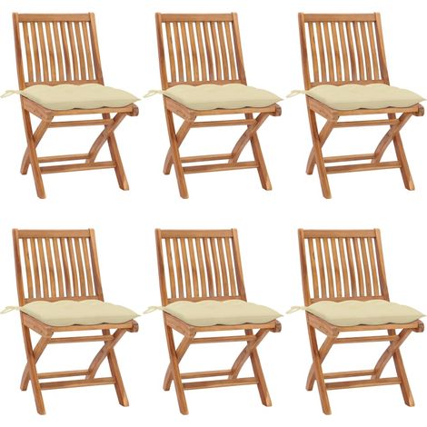 6 pcs Chaises pliables de jardin avec coussins, Chaises de jardin à dîner, Fauteuils de jardin Bois de teck BGT45260 (1/5)