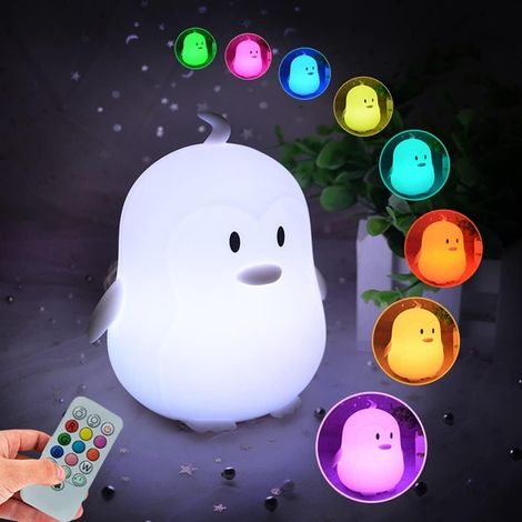Veilleuse pingouin pour enfants, lampe de chevet avec télécommande, 9 couleurs, parfaite pour la chambre, la salle de bain ou l'extérieur (1/5)