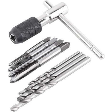 Kit d'outils manuels de taraudage et de filetage, 9 pièces, clé en T et forets hélicoïdaux