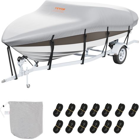VEVOR Telo Copribarca Impermeabile Telo Copribarca Lunghezza 518-579cm Larghezza 243cm Scafo a V Telo Protettivo per Barca 600D Oxford Anti-UV con Borsa Barca a Motore da Traino Yacht