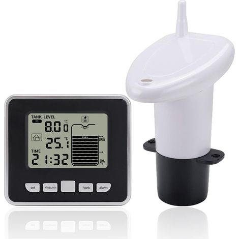 Contrôleur de niveau à ultrasons Sensor Capteur de niveau de liquide sans fil Capteur de niveau de liquide de profondeur de réservoir avec affichage de la température (1/5)