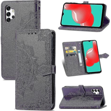 Étui Samsung Galaxy A32 5G en cuir, portefeuille à fermeture magnétique, motif mandala en relief, protection antichoc - Violet (1/3)