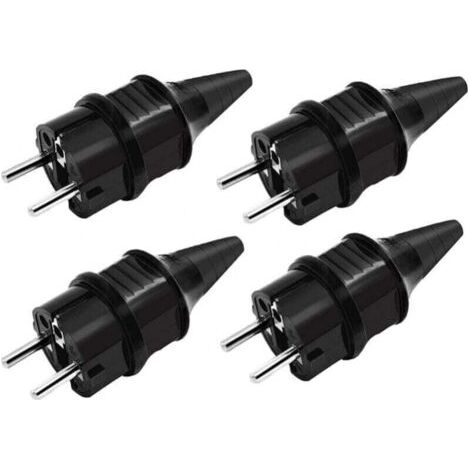 BARKBUSTERS Fiches de Rechange Prises Électriques Male Standard, 4 X Fiches Electrique de Contact de Mise à la Terre en Caoutchouc (250V/16A), IP44 Étanche Prises D'alimentation,Noir (1/4)