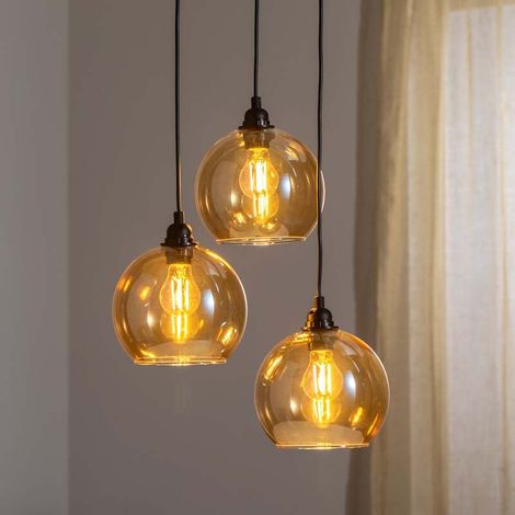 [NEUWERTIG] B-Ware Hängelampe Gold 021 3-flammig Ø20cm Glas Metall dimmbar schwarz-gold (1/2)