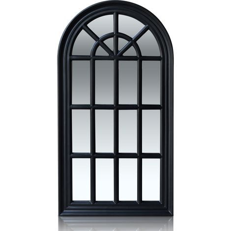 Antic by Casa Chic - Französischer Fensterspiegel - 46x86 cm - Fester Rahmen - Matt Schwarz