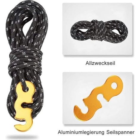 (Noir)4 Pièces Corde de Tente Réfléchissante,13 Pieds/4 Mètres Corde en Nylon avec Tendeur en Aluminium,Diamètre 3 mm Cordes,Noir