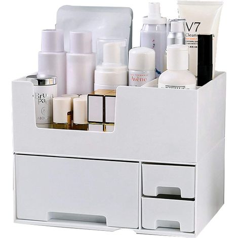 Organisateur de maquillage empilable avec tiroirs, boîte de rangement en plastique blanc, présentoir de comptoir pour petits objets, coiffeuse, rouge à lèvres, cosmétiques. (1/5)