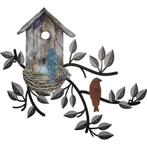 Arbres décoratifs muraux en métal marron avec nichoir (1/5)