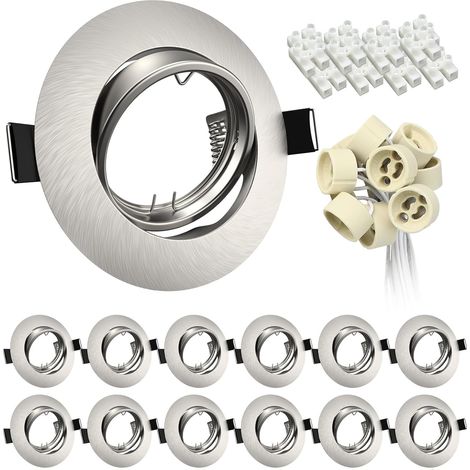 12x Einbaustrahler GU10 Einbauleuchten Schwenkbar Rund Einbaurahmen 68mm LED Spots 230V Edelstahl Gebürstet Einbauspots Rahmen inkl. GU10 Fassung für LED oder Halogen (1/5)