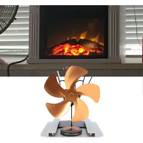 Ventilateur de cheminée, ventilateur thermique, poêle à pétrole, poêle à bois, ventilateur thermique auto-générateur, doré (1/5)