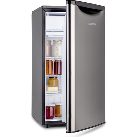 Klarstein Yummy - Refrigerator with freezer compartment, refrigerant: R600a, 42 dB, 1 x wire shelf, including drip tray, 90 L, freezer compartment: 8 liters, refrigerator: 90 L, silver