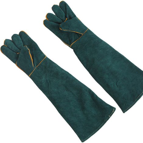 Gants de soudage extra longs et extra épais de 45 cm — Gants de soudage vert foncé / Gants de sécurité anti-morsure (1/3)