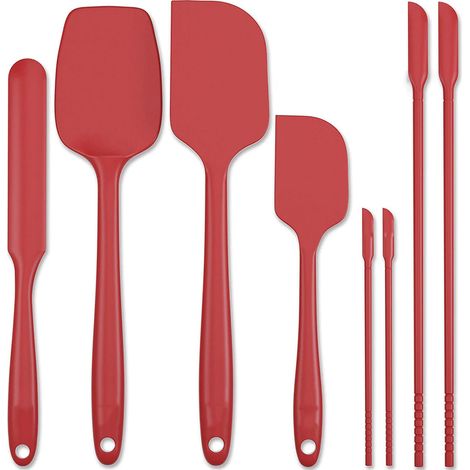 Ensemble de spatules en silicone (8 pièces), comprend 4 mini spatules, en caoutchouc résistant à la chaleur, ustensiles de cuisine - rouge. (1/5)