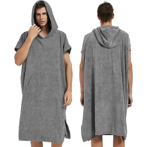 Poncho da surf con cappuccio per uomo e donna realizzato in microfibra assorbente e ad asciugatura rapida con tasche ideale per il surf, la spiaggia e il nuoto. (1/5)