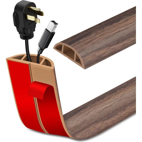 Passage de Cable au Sol adhésive PVC Flexible goulotte Passe Cable pour Bureau Maison entrepôt Concert 3m×3cm, Grain de Bois Marron Brumeux (1/5)
