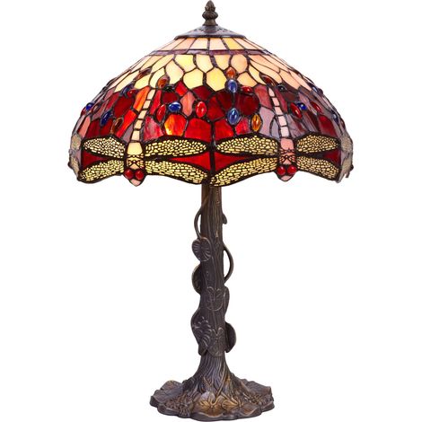 Tiffany Grande Lampe de Table diamètre 40cm Série Belle Rouge