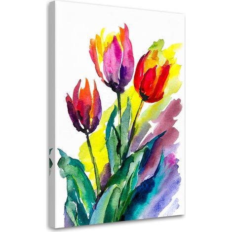 Quadro su tela, Tulipani acquerello colorato natura - 40x60 (1/3)