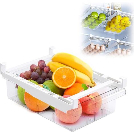 Tiroir de réfrigérateur extensible, 30,5 x 20 x 9,5 cm — Bac de rangement transparent avec poignée — Pour légumes, fruits et boissons (1/5)