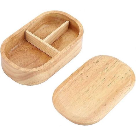 Bento-Box aus Holz, japanische Lunchbox mit Trennwand für Erwachsene und Kinder (rechteckige Form)