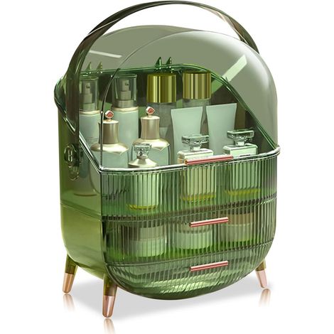 Série RétroGrande Capacité Anti-Poussière Bouteille Haute Organisateur Maquillage Bureau Tiroirs Rangement de Bijoux en Plastique Boîte de Rangement de Cosmétiques Conteneur - Vert rétro