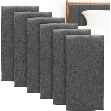 Lot de 4 panneaux muraux rembourrés, 40 x 20 cm, autocollants, rectangulaires, décoratifs, anti-collision, tête de lit, coussin mural, revêtement mural 3D, gris foncé (1/5)