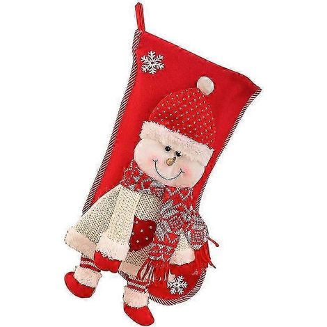 Chaussette de Noël en peluche à suspendre, Père Noël et bonhomme de neige tenant un sapin de Noël, chaussettes suspendues pour les fêtes de Noël (1/5)