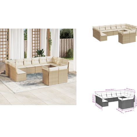 Salon de jardin avec coussins 12 pcs beige résine tressée - Salon De Jardin - Mobilier Extérieur - Set Salon De Jardin - Résine Tressée - Rotin Synthétique (1/3)