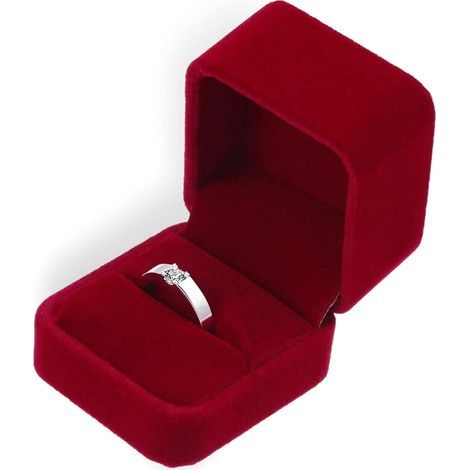 Boîte cadeau carrée en velours rouge pour bague et boucles d'oreilles - Boîte cadeau pour mariage, anniversaire, fiançailles, demande en mariage et naissance (1/4)