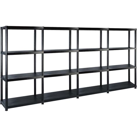 vidaXL Estanterías almacenaje 4 niveles plástico negro 244x30,5x130 cm (1/5)
